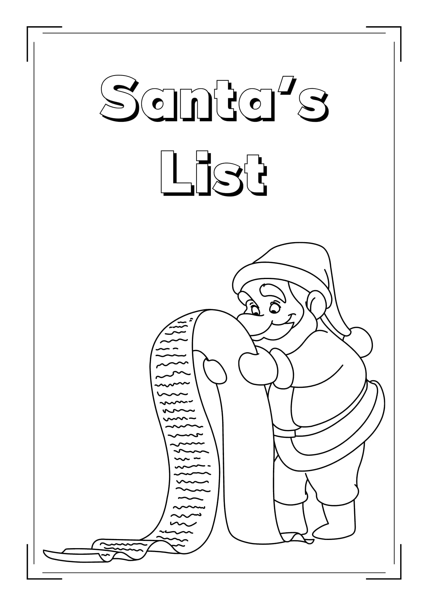 Weihnachtsmann Liste Ausmalbild