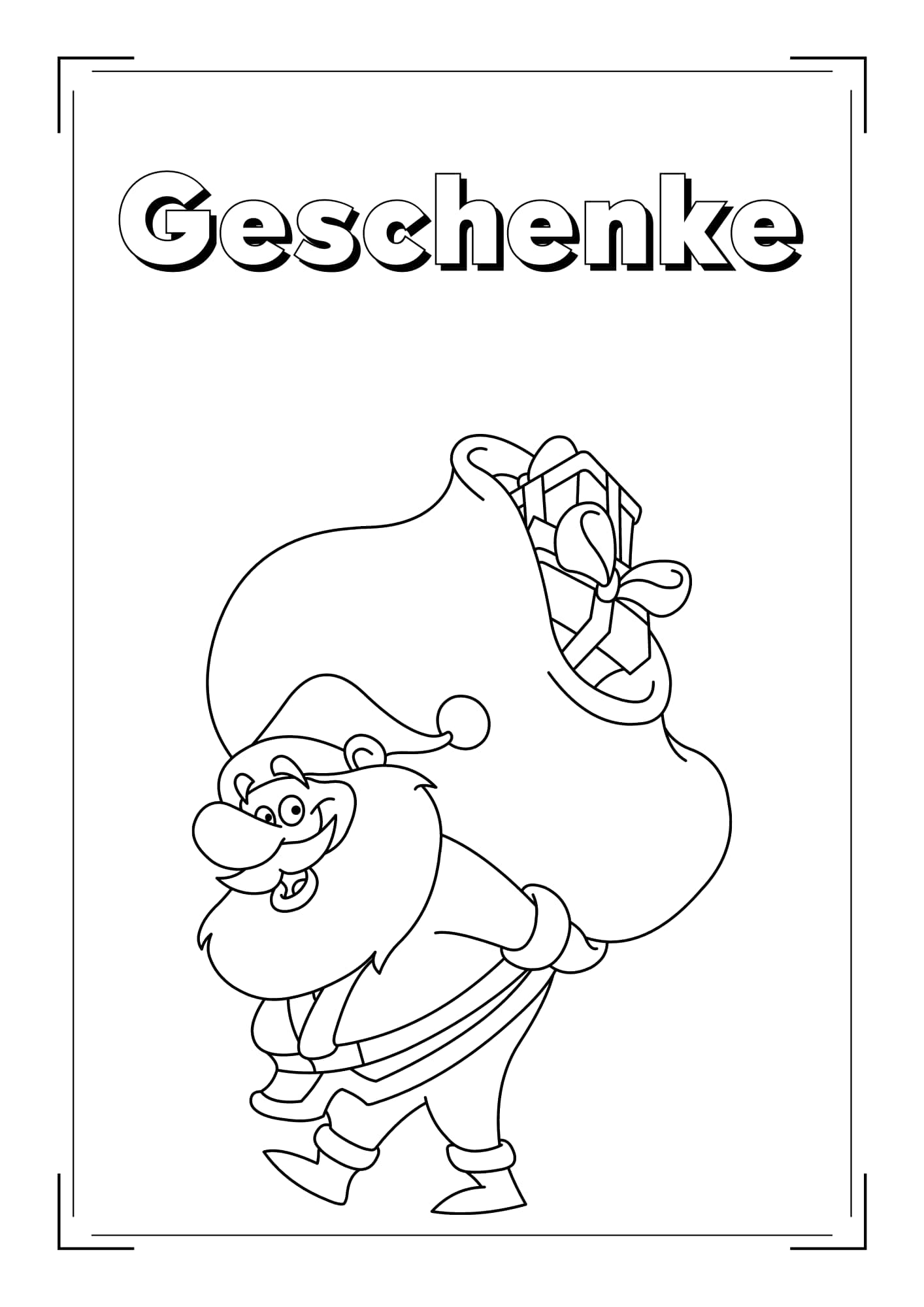 Weihnachtsmann mit Geschenke | Ausmalbilder kostenlos zum ausdrucken