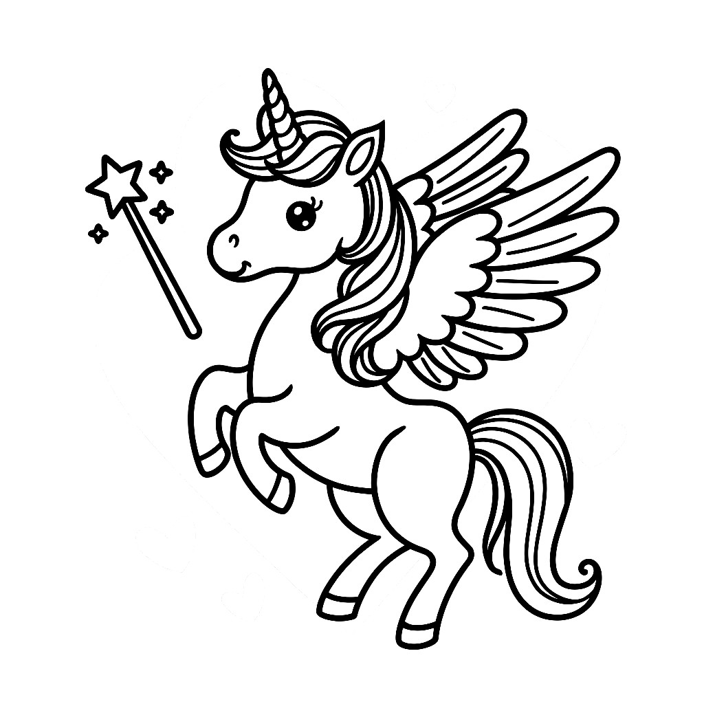 Einhorn mit Flügeln und Zauberstab
