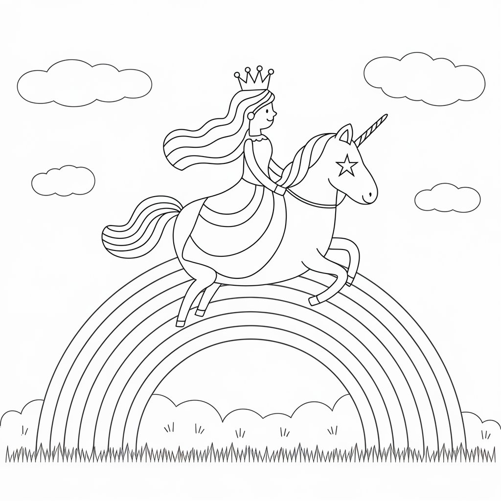 Prinzessin Einhorn Regenbogen Ausmalbild