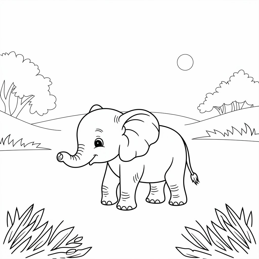 Ausmalbild Elefant Tierbabys