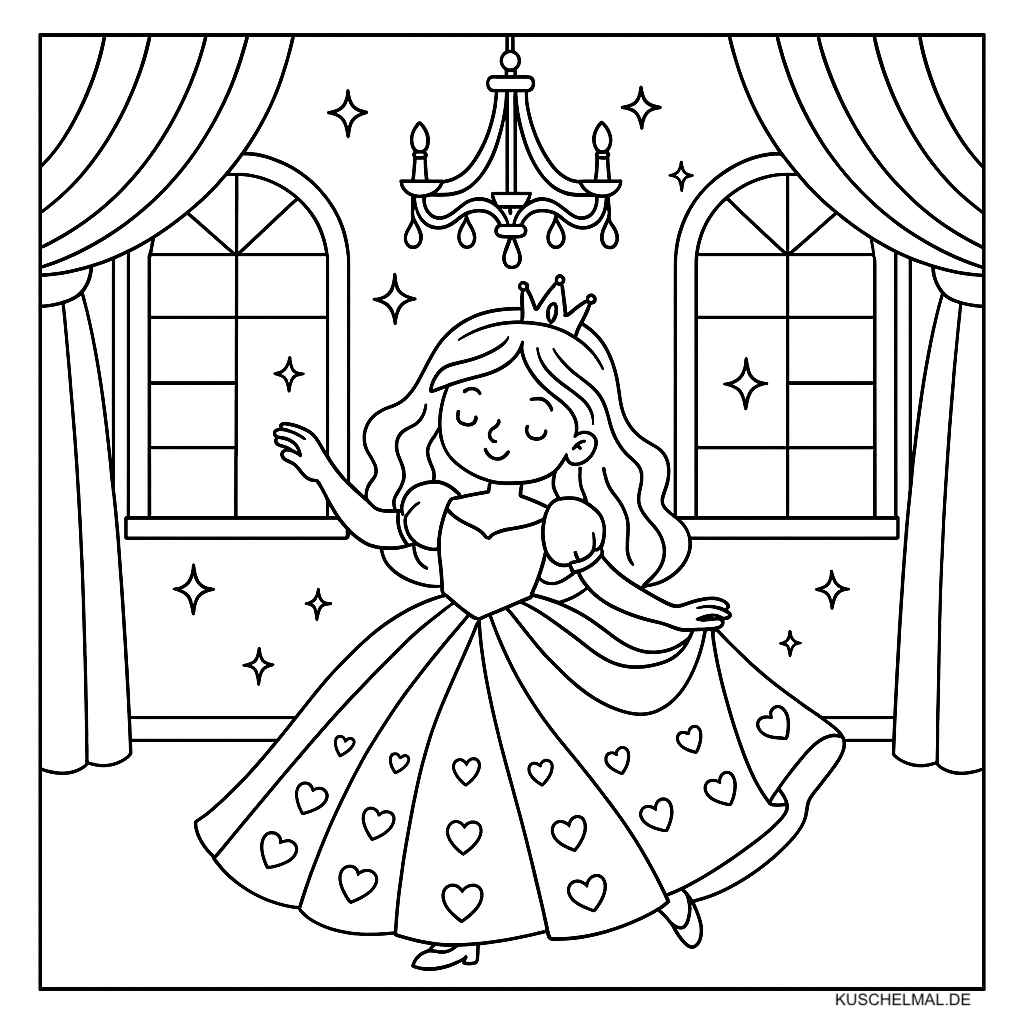 Prinzessin im Schlossball – Ausmalbild