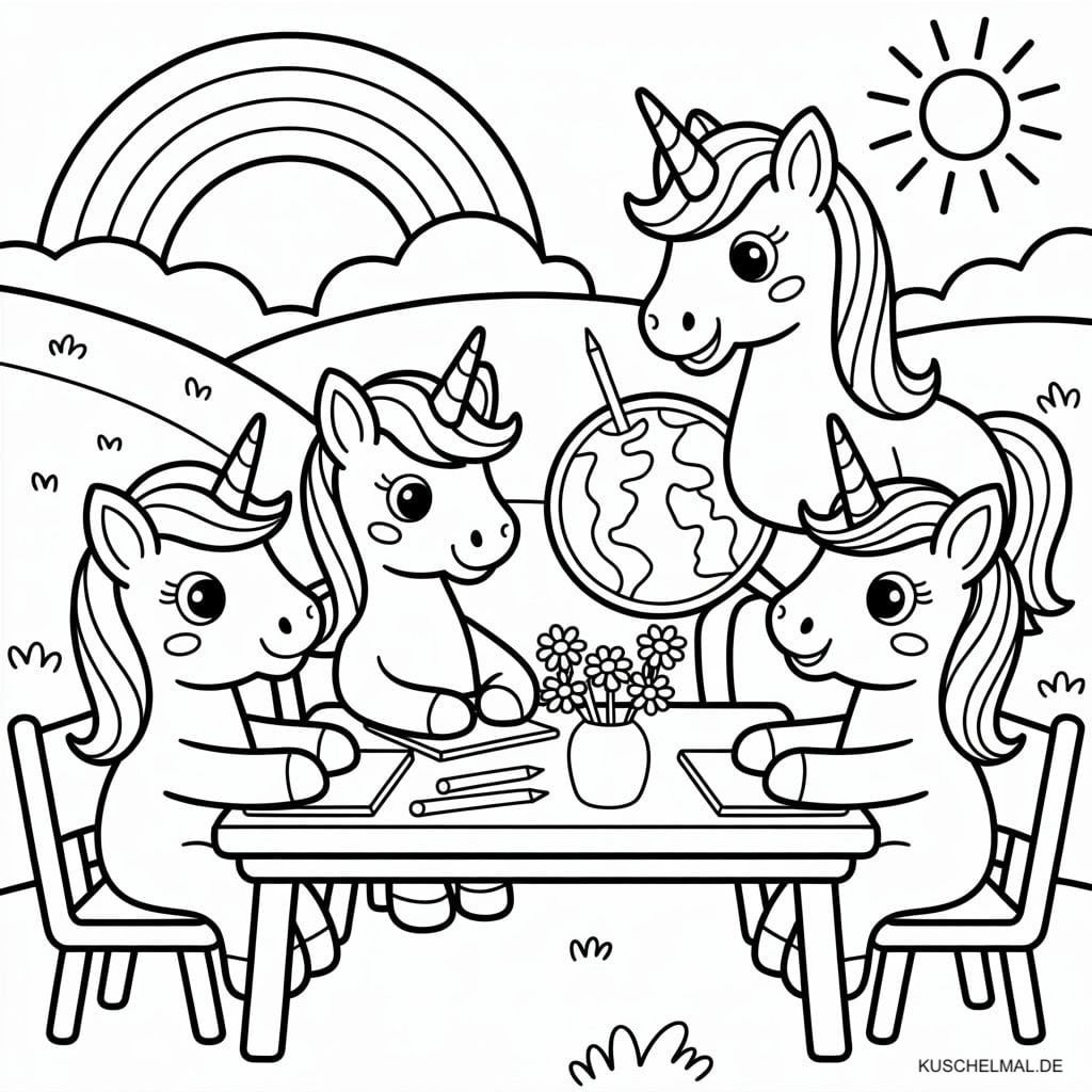 Einhorn Schule Ausmalbild im Freien