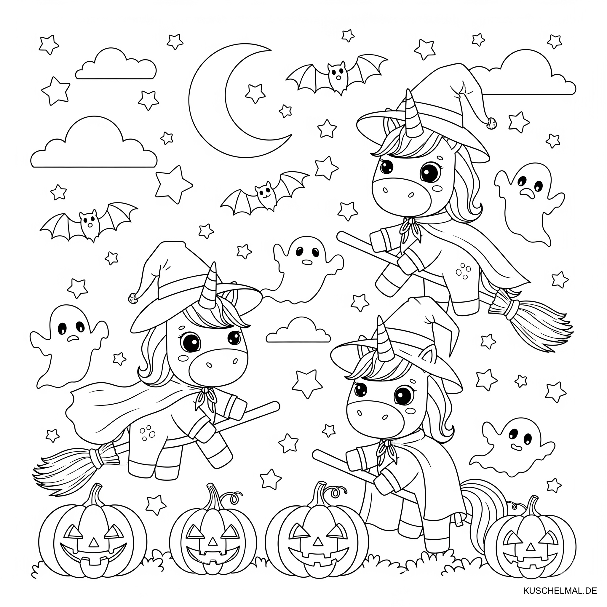 Einhörner Halloween Malvorlage