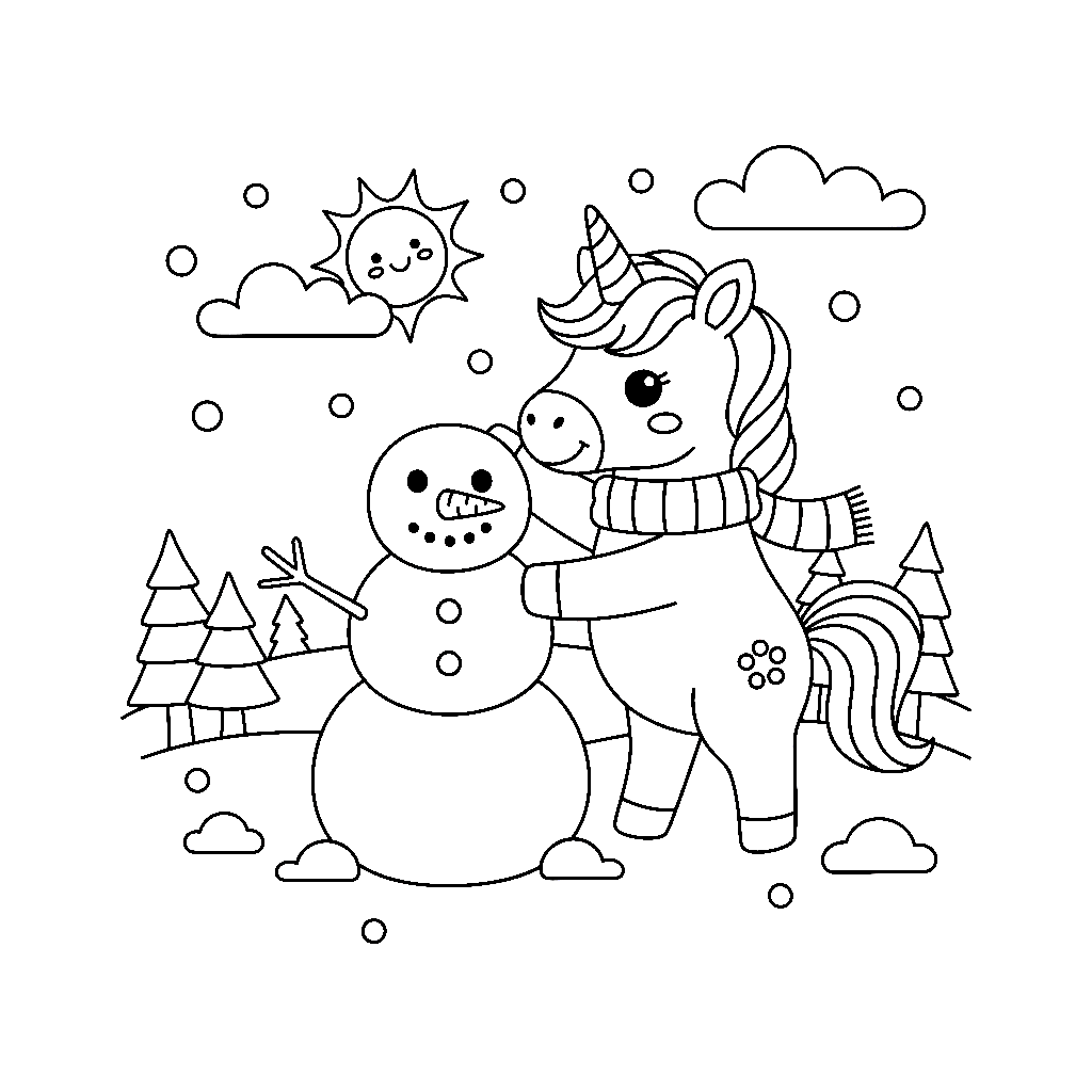 Einhorn baut Schneemann