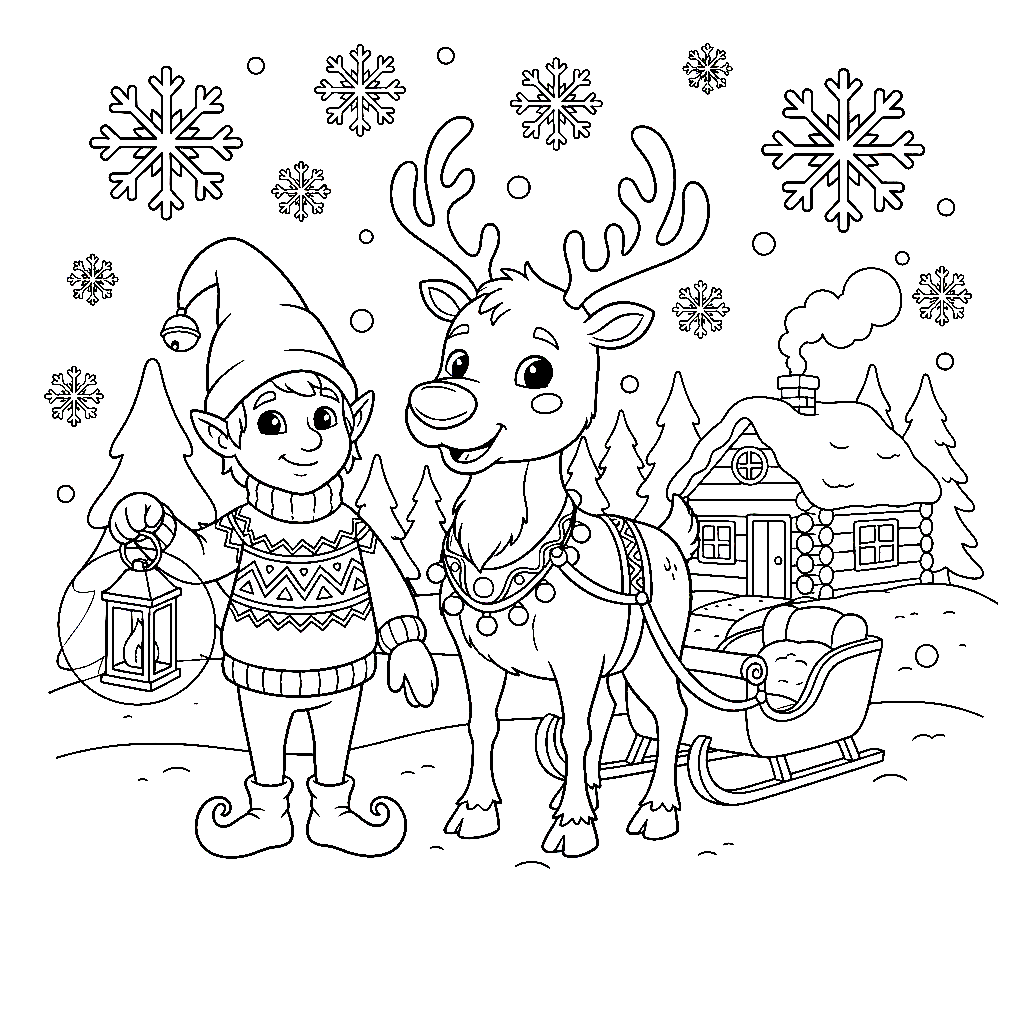 Wichtel mit Rentier Ausmalbild