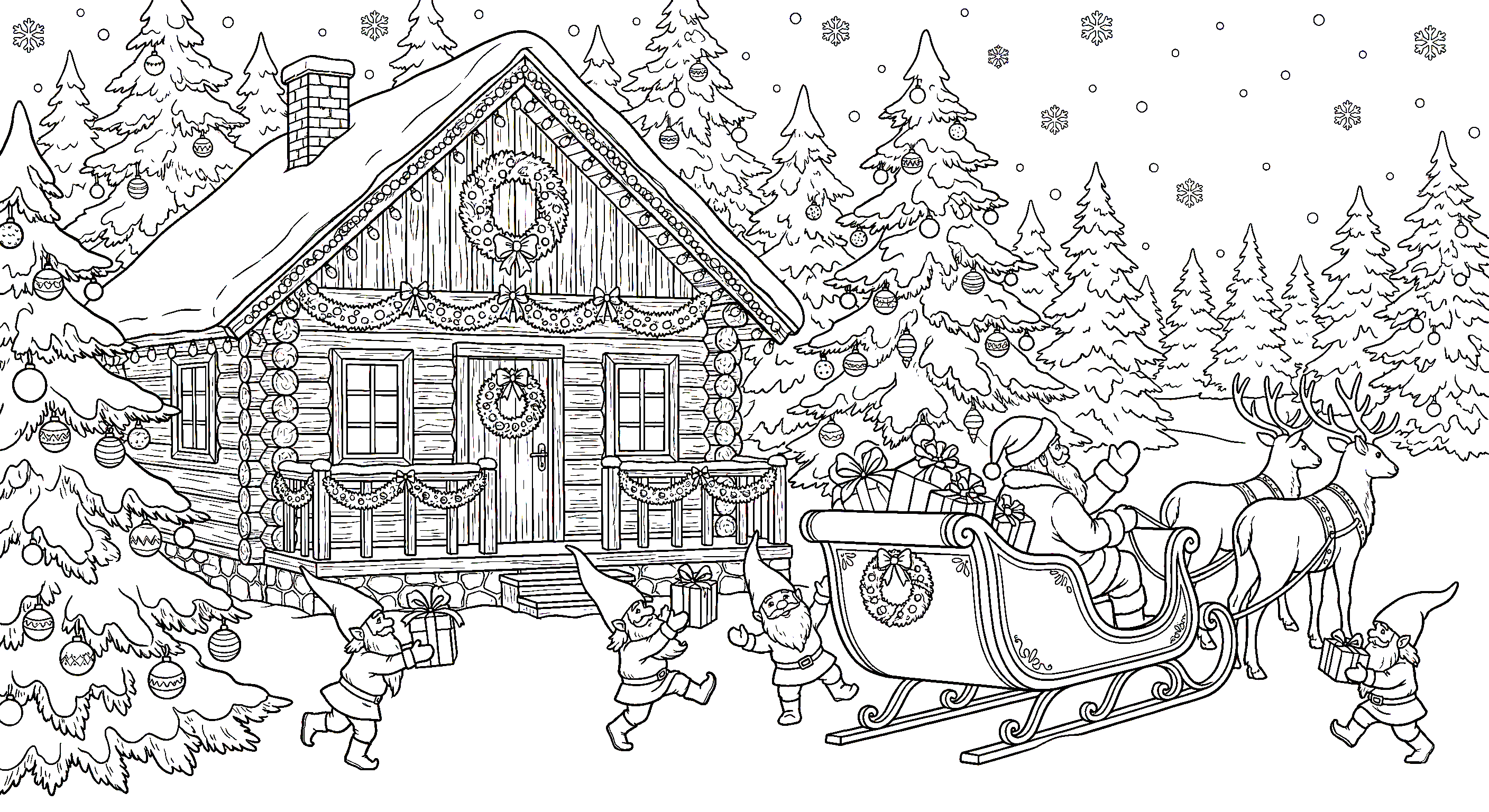 Ausmalbild Wichtel und Weihnachtsmann