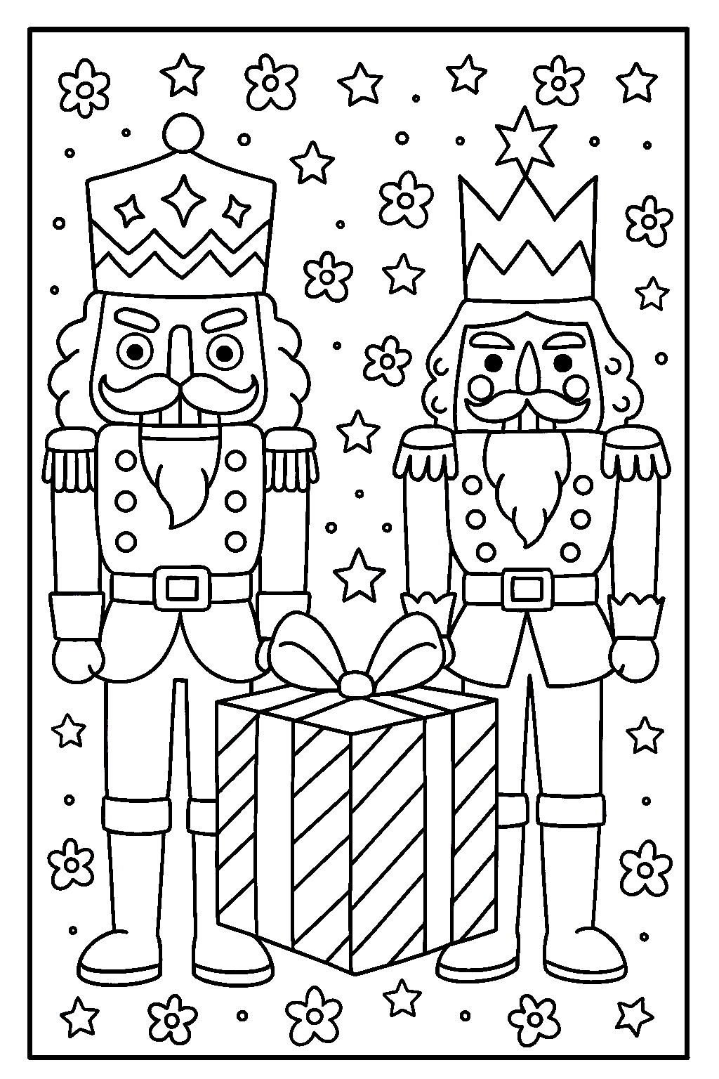 Nussknacker mit Geschenk Ausmalbild