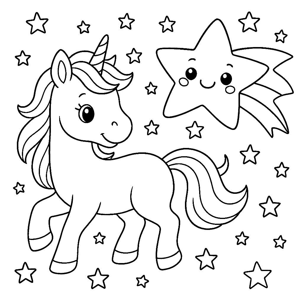 Sternschnuppe mit Einhorn Ausmalbild